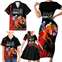 Horse Racing Custom Family Matching Short Sleeve Bodycon Dress and Hawaiian Shirt 151st Anniversary Race For the Roses LT7