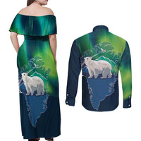 Greenland Is Not For Sale Couples Matching Off Shoulder Maxi Dress and Long Sleeve Button Shirt Arctic Aurora Borealis