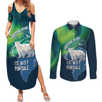 Greenland Is Not For Sale Couples Matching Summer Maxi Dress and Long Sleeve Button Shirt Arctic Aurora Borealis