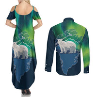 Greenland Is Not For Sale Couples Matching Summer Maxi Dress and Long Sleeve Button Shirt Arctic Aurora Borealis
