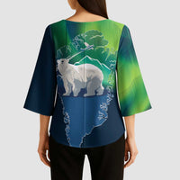 Greenland Is Not For Sale Kimono Sleeve Blouse Arctic Aurora Borealis
