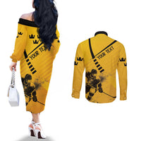 Sweden Ice Hockey Personalized Couples Matching Off The Shoulder Long Sleeve Dress and Long Sleeve Button Shirt Tre Kronor - GO Sweden