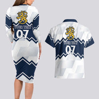 Suomi Ice Hockey Custom Couples Matching Long Sleeve Bodycon Dress and Hawaiian Shirt Scandinavian Mountains Inspired
