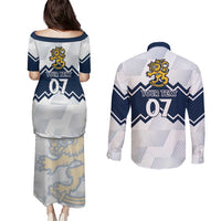 Suomi Ice Hockey Custom Couples Matching Puletasi and Long Sleeve Button Shirt Scandinavian Mountains Inspired