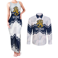 Suomi Ice Hockey Custom Couples Matching Tank Maxi Dress and Long Sleeve Button Shirt Scandinavian Mountains Inspired