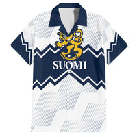 Suomi Ice Hockey Custom Family Matching Off The Shoulder Long Sleeve Dress and Hawaiian Shirt Scandinavian Mountains Inspired