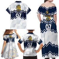 Suomi Ice Hockey Custom Family Matching Off Shoulder Maxi Dress and Hawaiian Shirt Scandinavian Mountains Inspired