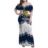Suomi Ice Hockey Custom Family Matching Off Shoulder Maxi Dress and Hawaiian Shirt Scandinavian Mountains Inspired