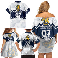 Suomi Ice Hockey Custom Family Matching Off Shoulder Short Dress and Hawaiian Shirt Scandinavian Mountains Inspired