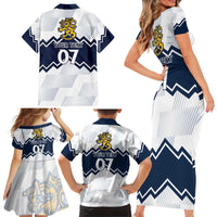 Suomi Ice Hockey Custom Family Matching Short Sleeve Bodycon Dress and Hawaiian Shirt Scandinavian Mountains Inspired