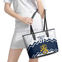 Suomi Ice Hockey Custom Leather Tote Bag Scandinavian Mountains Inspired