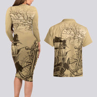 Gulf Of Mexico Vintage Map Est.1550 Couples Matching Long Sleeve Bodycon Dress and Hawaiian Shirt