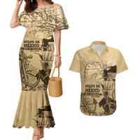 Gulf Of Mexico Vintage Map Est.1550 Couples Matching Mermaid Dress and Hawaiian Shirt