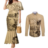 Gulf Of Mexico Vintage Map Est.1550 Couples Matching Mermaid Dress and Long Sleeve Button Shirt