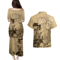 Gulf Of Mexico Vintage Map Est.1550 Couples Matching Puletasi and Hawaiian Shirt