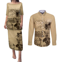 Gulf Of Mexico Vintage Map Est.1550 Couples Matching Puletasi and Long Sleeve Button Shirt