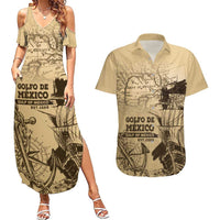 Gulf Of Mexico Vintage Map Est.1550 Couples Matching Summer Maxi Dress and Hawaiian Shirt