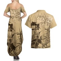 Gulf Of Mexico Vintage Map Est.1550 Couples Matching Summer Maxi Dress and Hawaiian Shirt