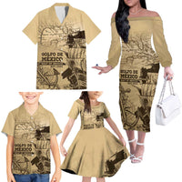 Gulf Of Mexico Vintage Map Est.1550 Family Matching Off The Shoulder Long Sleeve Dress and Hawaiian Shirt