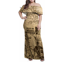 Gulf Of Mexico Vintage Map Est.1550 Family Matching Off Shoulder Maxi Dress and Hawaiian Shirt
