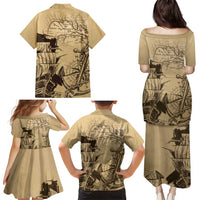 Gulf Of Mexico Vintage Map Est.1550 Family Matching Puletasi and Hawaiian Shirt