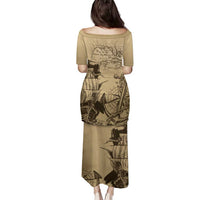 Gulf Of Mexico Vintage Map Est.1550 Family Matching Puletasi and Hawaiian Shirt