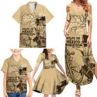 Gulf Of Mexico Vintage Map Est.1550 Family Matching Summer Maxi Dress and Hawaiian Shirt