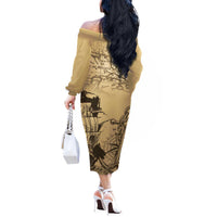 Gulf Of Mexico Vintage Map Est.1550 Off The Shoulder Long Sleeve Dress