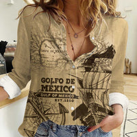 Gulf Of Mexico Vintage Map Est.1550 Women Casual Shirt