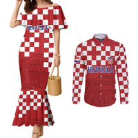Croatia Football 2025 Custom Couples Matching Mermaid Dress and Long Sleeve Button Shirt Red Hrvatska Kockasti - Pula Arena