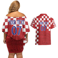 Croatia Football 2025 Custom Couples Matching Off Shoulder Short Dress and Hawaiian Shirt Red Hrvatska Kockasti - Pula Arena