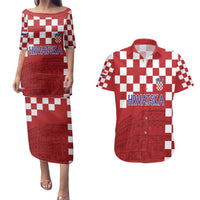 Croatia Football 2025 Custom Couples Matching Puletasi and Hawaiian Shirt Red Hrvatska Kockasti - Pula Arena