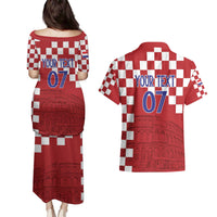 Croatia Football 2025 Custom Couples Matching Puletasi and Hawaiian Shirt Red Hrvatska Kockasti - Pula Arena