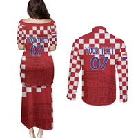 Croatia Football 2025 Custom Couples Matching Puletasi and Long Sleeve Button Shirt Red Hrvatska Kockasti - Pula Arena