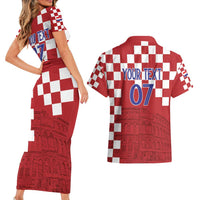 Croatia Football 2025 Custom Couples Matching Short Sleeve Bodycon Dress and Hawaiian Shirt Red Hrvatska Kockasti - Pula Arena