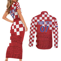 Croatia Football 2025 Custom Couples Matching Short Sleeve Bodycon Dress and Long Sleeve Button Shirt Red Hrvatska Kockasti - Pula Arena