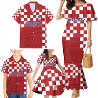 Croatia Football 2025 Custom Family Matching Mermaid Dress and Hawaiian Shirt Red Hrvatska Kockasti - Pula Arena
