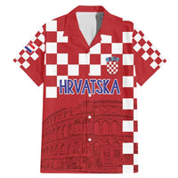 Croatia Football 2025 Custom Family Matching Mermaid Dress and Hawaiian Shirt Red Hrvatska Kockasti - Pula Arena