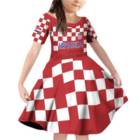 Croatia Football 2025 Custom Family Matching Off Shoulder Short Dress and Hawaiian Shirt Red Hrvatska Kockasti - Pula Arena