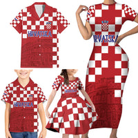 Croatia Football 2025 Custom Family Matching Short Sleeve Bodycon Dress and Hawaiian Shirt Red Hrvatska Kockasti - Pula Arena