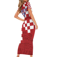 Croatia Football 2025 Custom Family Matching Short Sleeve Bodycon Dress and Hawaiian Shirt Red Hrvatska Kockasti - Pula Arena