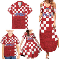 Croatia Football 2025 Custom Family Matching Summer Maxi Dress and Hawaiian Shirt Red Hrvatska Kockasti - Pula Arena