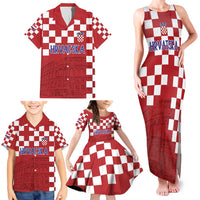 Croatia Football 2025 Custom Family Matching Tank Maxi Dress and Hawaiian Shirt Red Hrvatska Kockasti - Pula Arena