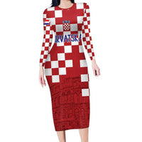 Croatia Football 2025 Custom Long Sleeve Bodycon Dress Red Hrvatska Kockasti - Pula Arena