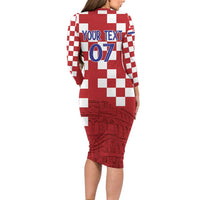 Croatia Football 2025 Custom Long Sleeve Bodycon Dress Red Hrvatska Kockasti - Pula Arena