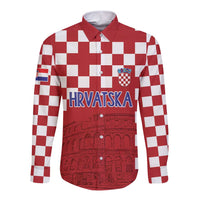 Croatia Football 2025 Custom Long Sleeve Button Shirt Red Hrvatska Kockasti - Pula Arena