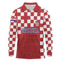 Croatia Football 2025 Custom Long Sleeve Polo Shirt Red Hrvatska Kockasti - Pula Arena
