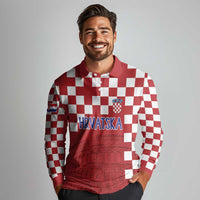 Croatia Football 2025 Custom Long Sleeve Polo Shirt Red Hrvatska Kockasti - Pula Arena