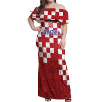 Croatia Football 2025 Custom Off Shoulder Maxi Dress Red Hrvatska Kockasti - Pula Arena