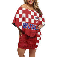 Croatia Football 2025 Custom Off Shoulder Short Dress Red Hrvatska Kockasti - Pula Arena
